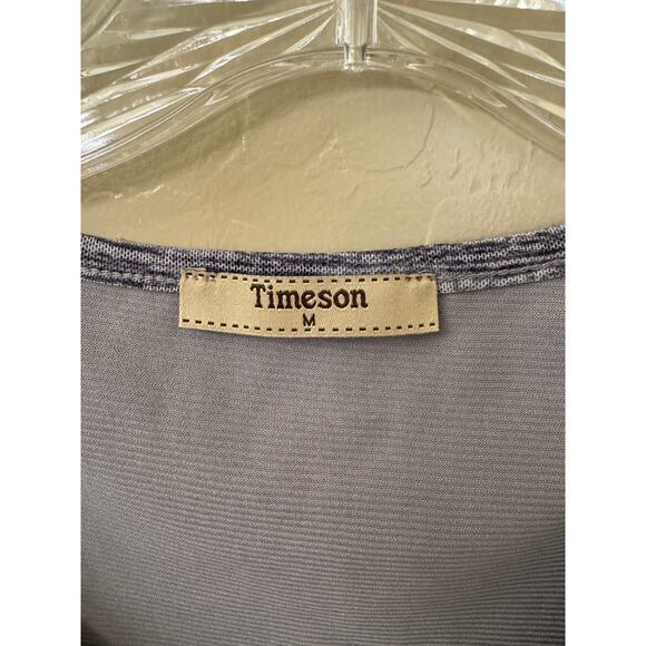 Timeson Gray Floral 3/4 Sleeve Double Layered Blouse Tunic Pleated Size M - Picture 9 of 11